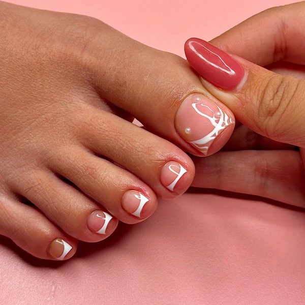 White French Tip Press on Toenails Short Square Fake Toenails