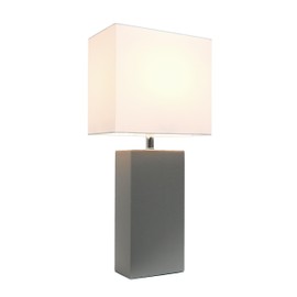 Elegant Designs LT1025-GRY-LB Modern Leather Wrapped Table Lamp for Living Room, Hallway, Entryway, Bedroom, Office, Gray, with Feit LED Bulb Included