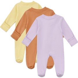 Aablexema Baby Organic Cotton Footed Pajamas Zip Up Preemie Newborn One Piece Long Sleeve Onesie Pjs(Yellow/Purple/Orange,3-6m)