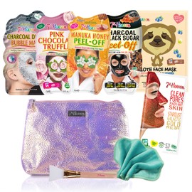 7th Heaven Mystery Face Mask Goody Bag – Lucky Dip Pink Holographic Cosmetic Gift Bag with a Selection of 9 x Face Masks & Beauty Accessories – Mystery Skincare Set
