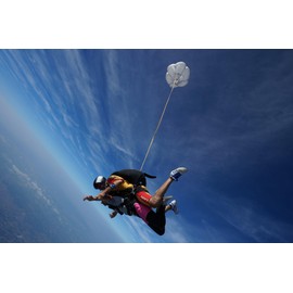 History Galore 24x36 Gallery Poster, A Drogue Pilot Chute decelerating a Pair of Tandem Skydivers
