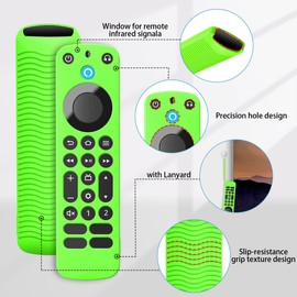 YIPINJIA Case for Alexa Voice Remote Pro 2022, 【2 Pack】 Soft Silicone Cover(Glow in The Dark) for Alexa Voice Remote Pro Controller with Lanyard| Light Weight/Anti Slip/Shock Proof(Blue+Green)