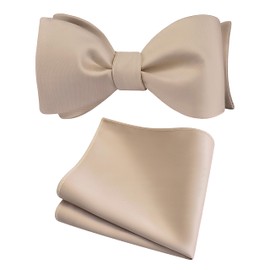 Gusleson Champagne Self Tied Bow Tie Mens Solid Pure Color Wedding Bow tie Pocket Square Set (UK0685-15)