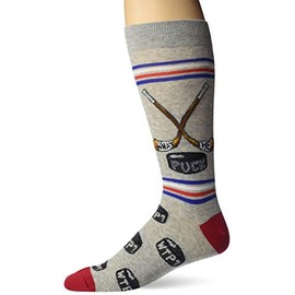 K. Bell Socks Men's Sports and Outdoors Fun Novelty Crew Socks, What The Puck (Grey Heather), Shoe Size: 6-12