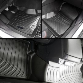 IKON MOTORSPORTS 3D TPE Floor Mats & Trunk Mat, Compatible with 2022-2024 Subaru WRX, All Weather Waterproof Anti-Slip Floor Liners, Front & 2nd Row Full Set Car Interior Accessories, Black