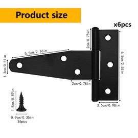 6 Pack 3 Inch Heavy Duty T-Hinges, T-Strap Gate Hinges, Barn Door Gates Hinges for Shed Door Hardware Hinges, Heavy Duty Black Outdoor Tee Hinge for Wooden Fences