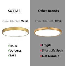 SOTTAE 2 Pack 9 Inch Brushed Gold Metal Flush Mount LED Ceiling Light,3000K-5000K Thin Round Low Profile Ceiling Lamp,Modern Surface Mount Ceiling Light Fixtures for Bedroom Hallway Bathroom