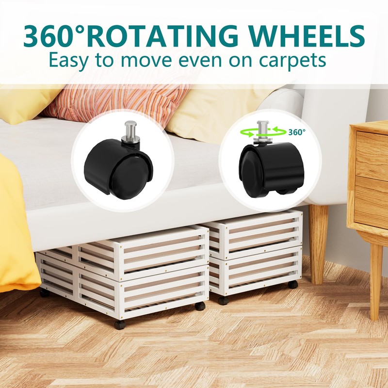 Wisuce Bamboo Under Bed Storage Containers- Underbed Organizer with Wheels
