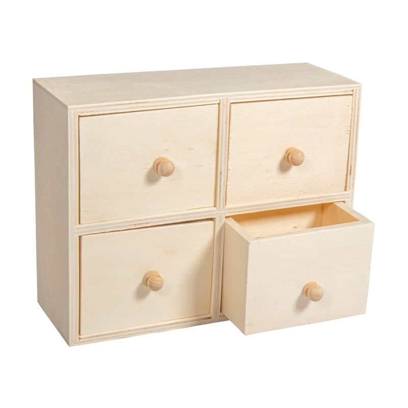 Rayher Wooden Chest, 15x20x7cm, 4 Drawers, Wood Brown, 20 x