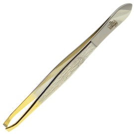 Camila Solingen CS30 3.5 Inches Gold Tipped, Surgical Grade, German Carbon Steel Tweezers (Claw) - Flawless Eyebrow and Facial Hair Shaping and Removal for Men/Women