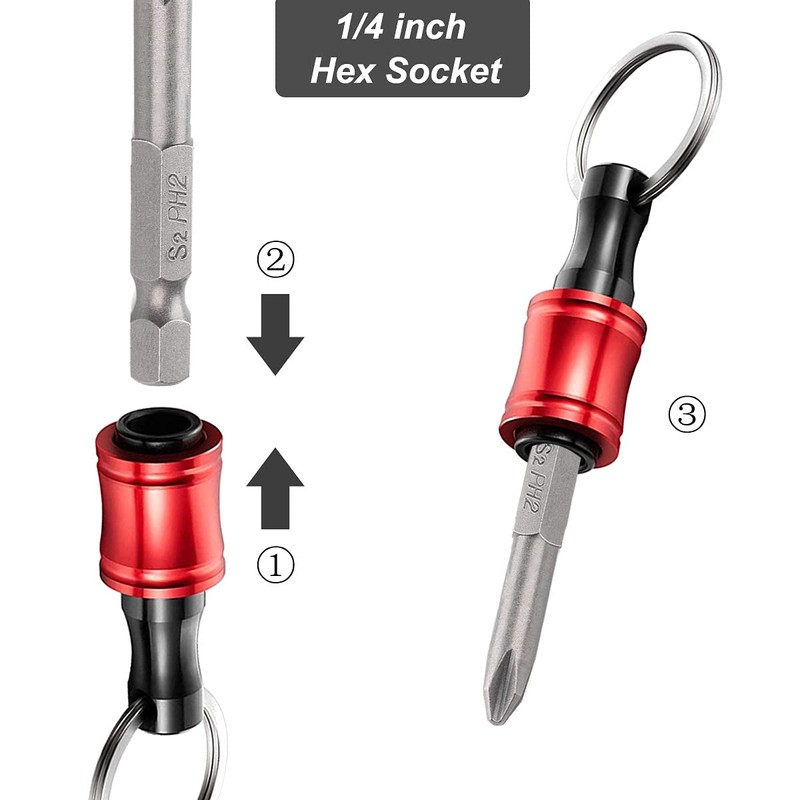 ieron 6Pcs Hex Shank Bits Holder Keychain, 1/4 inch Aluminum