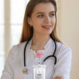 Funny Nursing Badge Reel, Sana Sana Colita De Rana Retractable ID Badges Holder, Cute Frog Acrylic Glitter Badge Reel with Alligator Clip for Medical Assistant Nurse Work Accessories