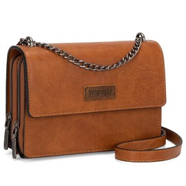 Wrangler Flap Crossbody Purse for Women Shoulder Bag Vintage Wallets with Chain:_Deep Brown