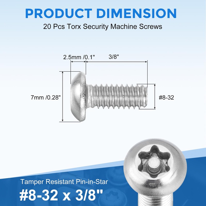 sourcing map 20Pcs #8-32 x 3/8" Torx Security Machine Screws,