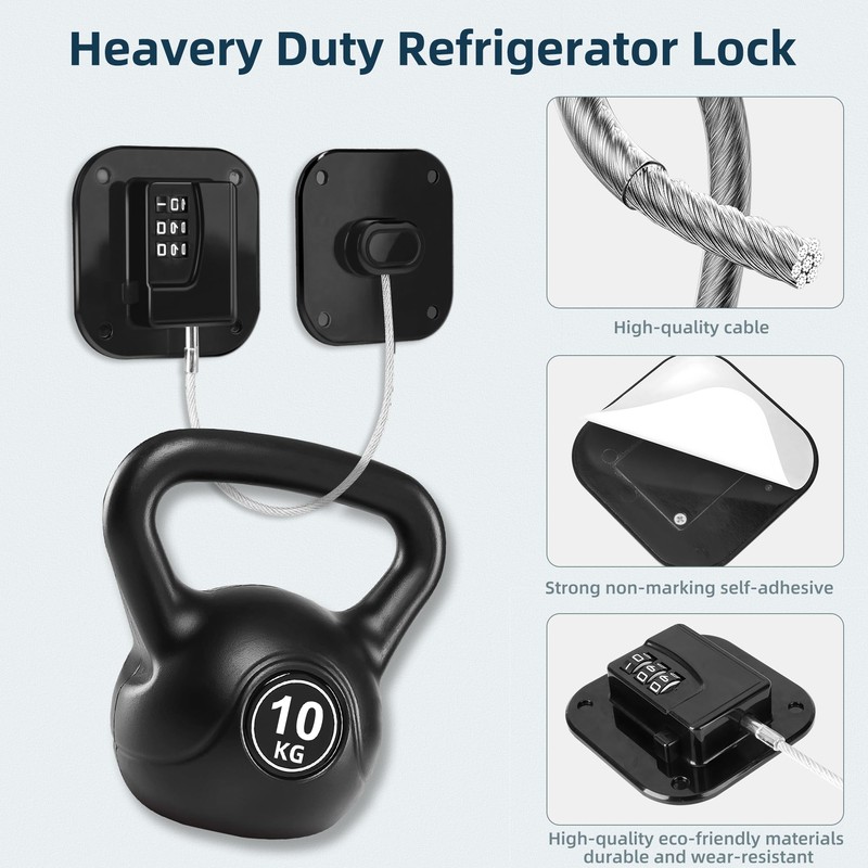 Refrigerator Lock, Heavy Duty Fridge Lock,Child Proof Cabinet Locks,Easy Install,Combination