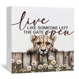 Nitelat Nursery Cheetah Wooden Box Sign, Cute Live Like Someone Left the Gate Open Wooden Signs for Home Decor,Funny Animal Kitchen Bedroom Decor,Cheetah Gifts for Kids Boys Girls, 5x5