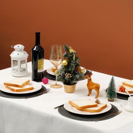 HNVNER Placemats Round Black Leather Set of 6 Washable Place Mats 33 x 33 cm Place Mats Double-Sided Heat Resistant Non-Slip Leather Look Faux Leather Place Mats