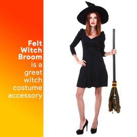 Skeleteen Witch Broomstick Costume Accessories - Realistic Wizard Flying Felt Broom Stick Costumes Accessory for All Children