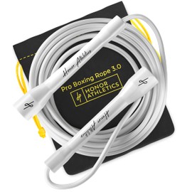 Honor Athletics | Pro Boxing Rope 3.0 | 5.3mm Jump Rope Indoor/Outdoor Adjustable For Boxing | Ultra-Durable, Non-Kinking TPU-PVC blend / Unbreakable Handles | Adjustable | Skipping Rope (White Handle / White Cord)