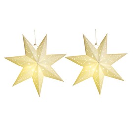 White Paper Star Lantern Shade: 2Pcs 3D Paper Star Pentagram Lampshade Foldable Lamp Shade for Wedding Birthday Xmas Party Home Hanging Decorations 45cm (Lamp Not Included)