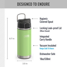 THERMOS ICON SERIES, Water Bottle with Spout - 18 Ounce, Lime - Stainless Steel Vacuum Insulated Water Bottle with Lid