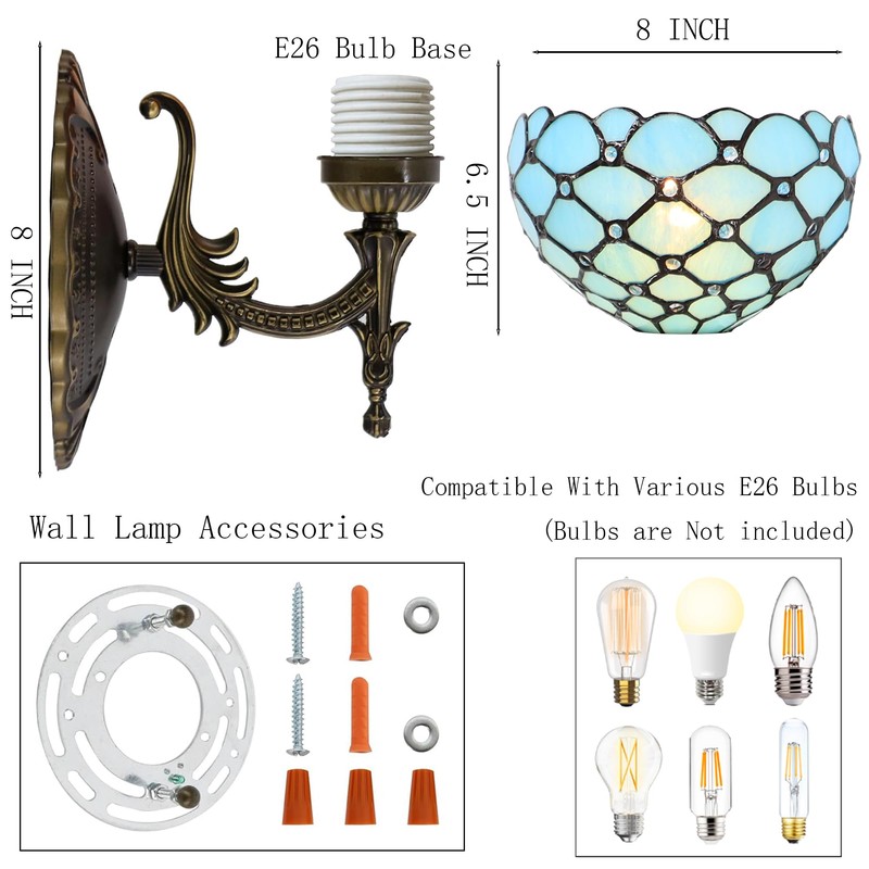 HWDFEI Tiffany Sconce Lamp Stained Glass Wall Lamp,8X10.5X11 Inch Plug