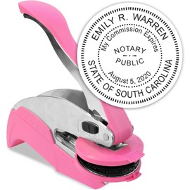 MaxMark Notary Seal Round Pink Embosser for South Carolina State - Includes Gold Burst Seal Labels (50 Count)