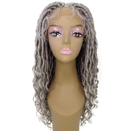 LUXLUXE Andrea15 Inch Long 4X4 Hand Tied Lace Braid Braided Wig, Beauty Heat Resistant Fiber, (Grey)