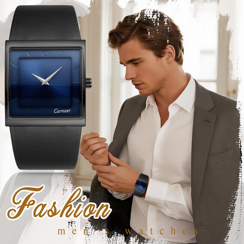 JewelryWe Herrenuhr Quadratische Uhr mit Lederarmband: 30m Wasserdicht Analog Quarz