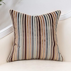 Yangest Coffee Brown Striped Velvet Throw Pillow Cover Multicolor Textured Boho Cushion Case Modern Neutral Pillowcase for Sofa Couch Bedroom Living Room Home Christmas Decoration,20x20 Inch