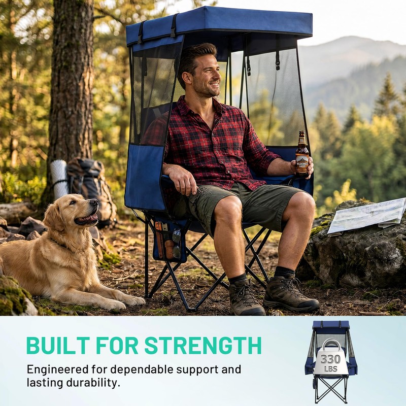2 Pack Camping Chair - Folding Chair with Adjustable Canopy