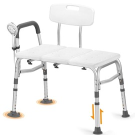TABEKE Tub Transfer Bench for Bathtub, Tool Free Assembly Shower Chair with Backrest & Armrest, Height Adjustable Shower Bench, Shower Seat for Elderly and Disabled