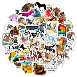 EWEISHEIT 50Pcs Fine Horse Stickers - Waterproof PVC Vinyl, Reusable, Residue-Free Decals for Guitar, Laptop, Suitcase, Water Bottle, Gift for Horse Lovers