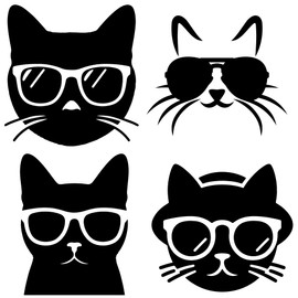 Pack of 4 Cool Cats Cute Stickers 14cm (5.5") - Easy-to-Apply - Waterproof Decal -Gifts for Women - Laptop, Nursery Decor, Car Bumpers, Water Bottles, Mirrors, Windows (Black, Medium)