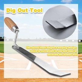Desunqin Baseball Dig Out Tool Tough Anchor Clean Out Tool with Wood Handle Sturdy Thicker Steel Base Anchor Digout Tool to Clean The Dirt Out of Bases (1)