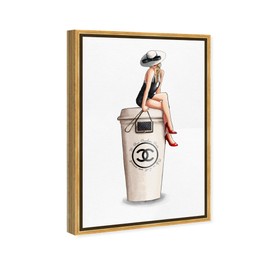 The Oliver Gal Artist Co. Fashion and Glam Framed Wall Art Canvas Prints 'Cafe Au Lait Cambon' Handbags Home Décor, 16" x 24", White, White