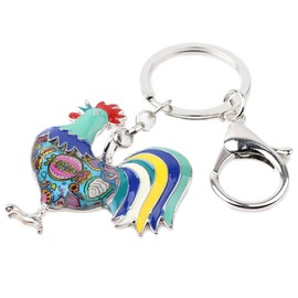 Enamel Metal Farm Chicken Rooster Key Chain For Women Car bag Rings Novelty Charms (Blue)