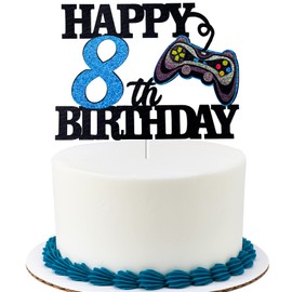 Decoración para tarta de video juego de feliz octavo cumpleaños, nivel 8 desbloqueado, impresionante decoración para tarta de cumpleaños para niños de 2015, videojuegos, octavo cumpleaños