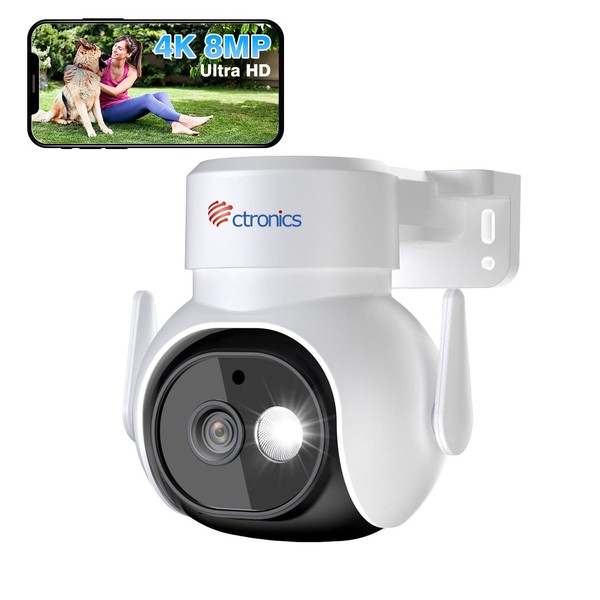 Ctronics 4K 8MP Outdoor Surveillance Camera WiFi with Headlight, 2.4/5GHz