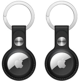 AirTag-Schutzhülle aus PU-Leder mit Schlüsselanhänger, kratzfest, sicher sitzend, AirTag-Zubehör, AirTag-Halterung für Haustier, Gepäck, Rucksack, 2 Stück (schwarz)