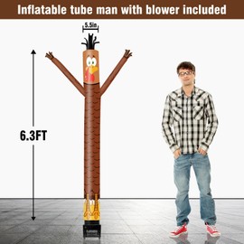 GOODENY 6FT Turkey Inflatable Tube Man with Weather-Resistant Blower (5.5'' Diameter) and Built-in LED - Wacky Waving Dancing Guy for Business Advertising Promotion