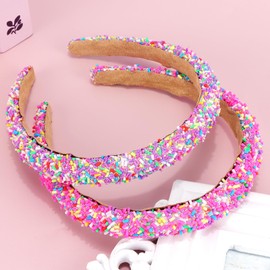 Vovii Candy Headbands for Women Girls, Sprinkle Donut Fun Candy Hair Accessories for Women's Hair Non Slip, Colorful Glitter Thin Padded Headbands for Women (2Pcs)