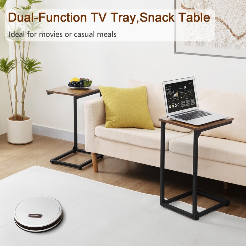 AMHANCIBLE C Shaped End Table, Slide Under Couch Table for