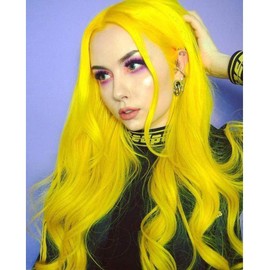 AFBeauty Yellow Lace Front Wig for Women Long Body Wavy Lemon Yellow Glueless Wig Synthetic Natural Hairline Wig Heat Resistant Fiber Hair Replacement Wigs for Makeup Cosplay