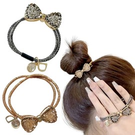 OULIGET New Glitter Gold Bows Hair Ties,Butterfly Full Crystal Rhinestone High Elastic Rubbe Hair Ties Bands,Elegant Women Girls Hair Scrunchies,2 Pieces