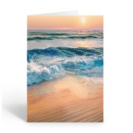 Juego de tarjetas de notas de playa, 10 tarjetas de agradecimiento de puesta de sol en caja, tarjetas de notas de playa y costa del océano, costa del océano (puesta de sol océano)