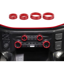 Voodonala for Ford F150 2021 2022 Air Conditioning Switch Ring Cover with Audio Control Switch Ring Cover (4pcs/set,Red,Aluminum Alloy)