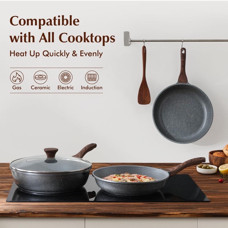 SENSARTE Nonstick Frying Pan Skillets, Swiss Granite Coating Omelette Pans,