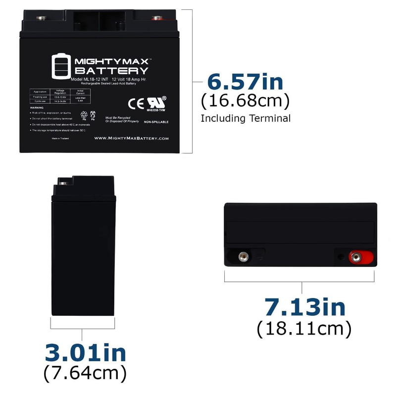 Mighty Max Battery ML18-12INT - 12 Volt 18 AH, Internal