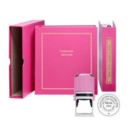 Not for Profit Kit (Pink) - Binder, Slipcase, Membership Certificates, Index Tabs & Pink R-542 Self-Inking NPF Seal Stamp